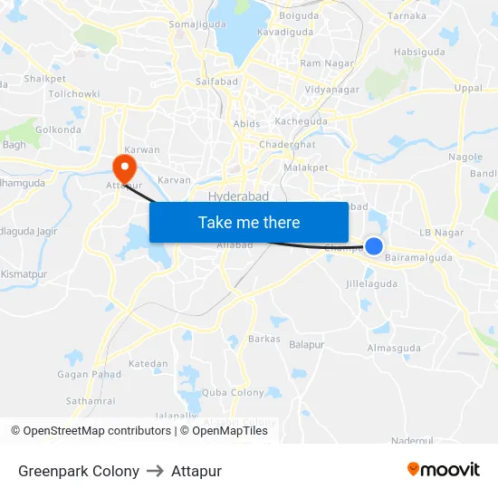 Greenpark Colony to Attapur map