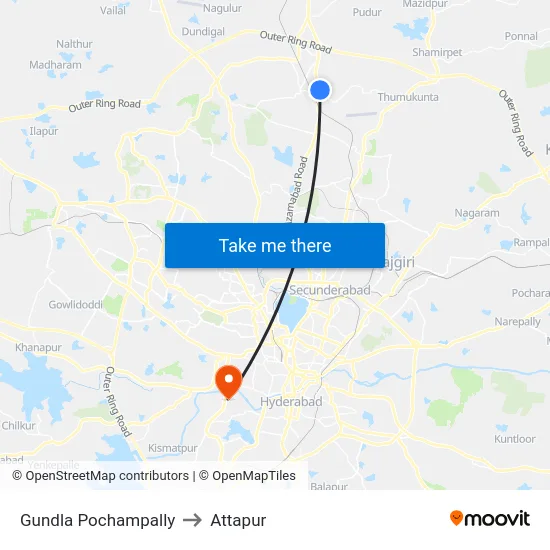 Gundla Pochampally to Attapur map
