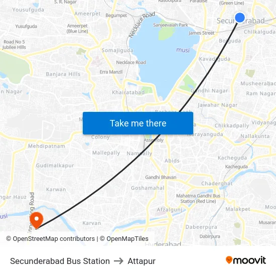 Secunderabad Bus Station to Attapur map