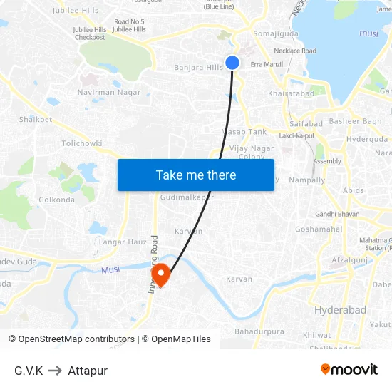 G.V.K to Attapur map