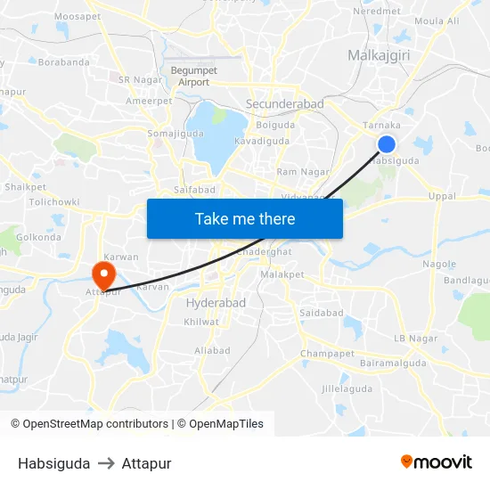 Habsiguda to Attapur map