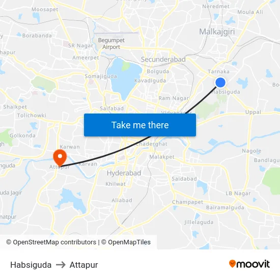 Habsiguda to Attapur map