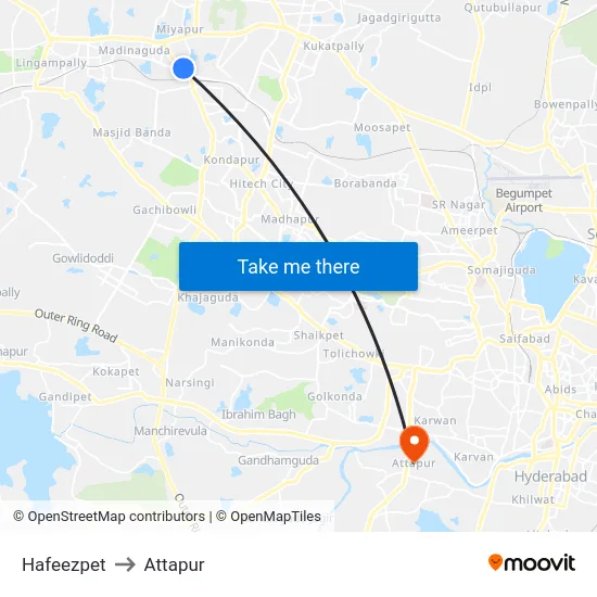 Hafeezpet to Attapur map