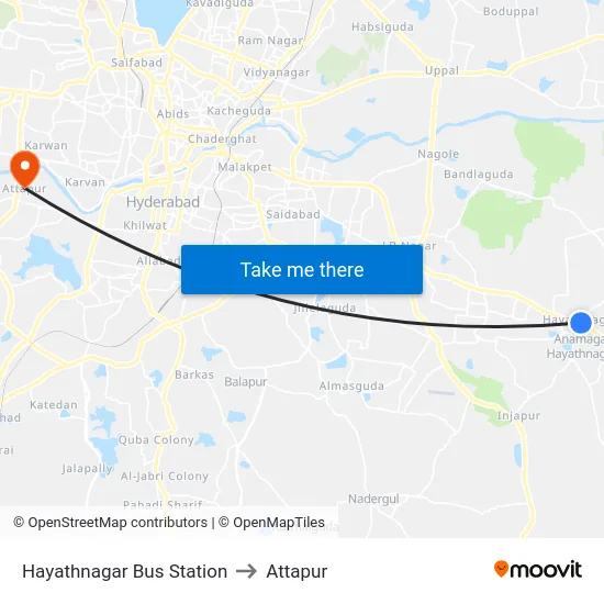 Hayathnagar Bus Station to Attapur map