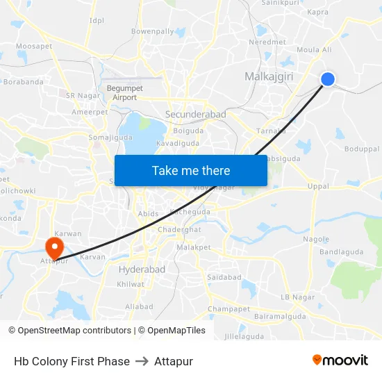 Hb Colony First Phase to Attapur map