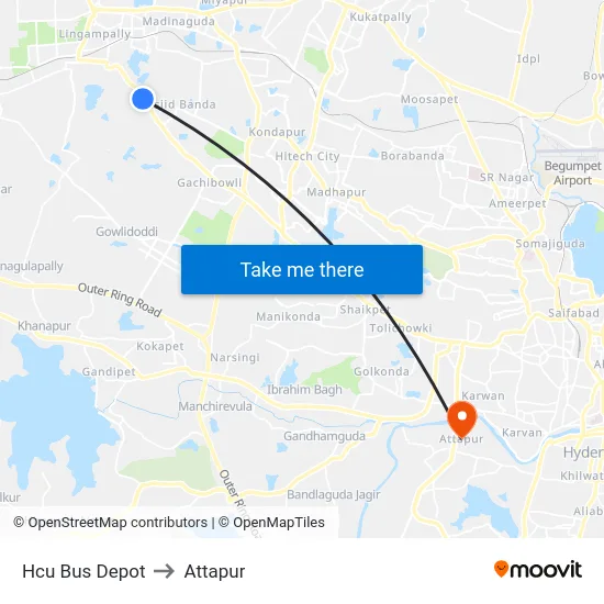 Hcu Bus Depot to Attapur map