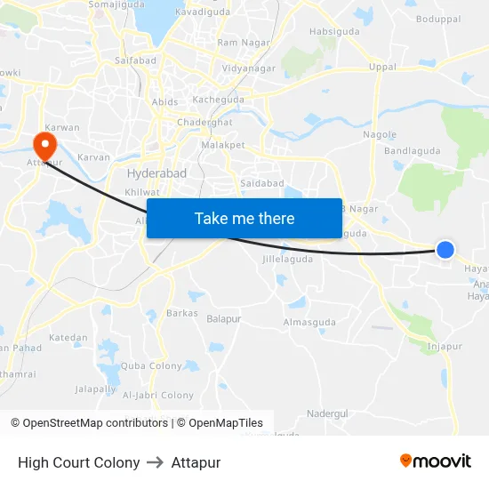 High Court Colony to Attapur map