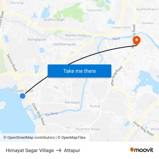 Himayat Sagar Village to Attapur map