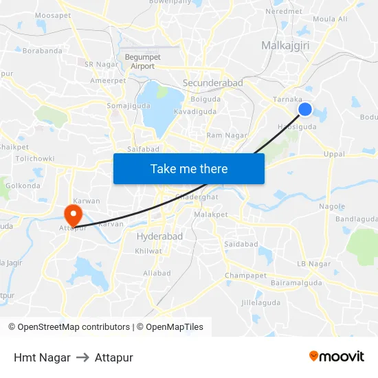 Hmt Nagar to Attapur map
