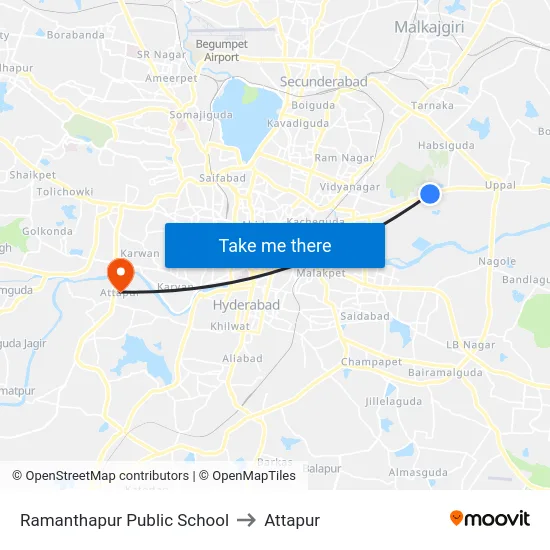 Ramanthapur Public School to Attapur map