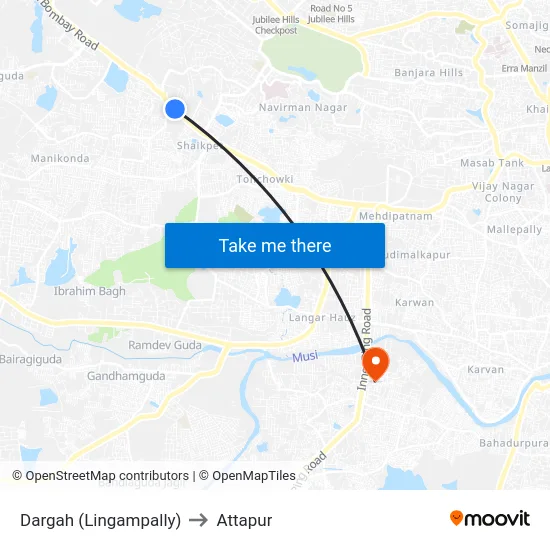 Dargah (Lingampally) to Attapur map