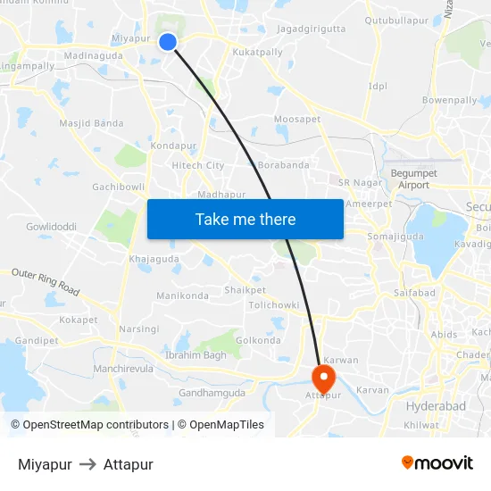 Miyapur to Attapur map