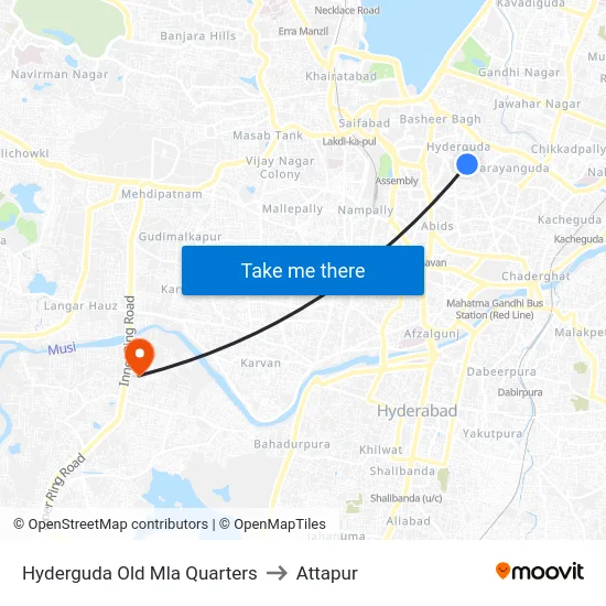 Hyderguda Old Mla Quarters to Attapur map
