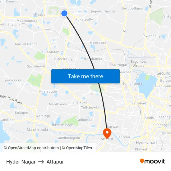 Hyder Nagar to Attapur map