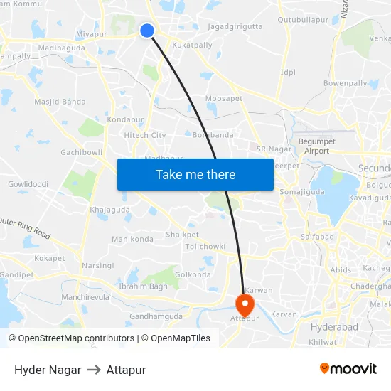 Hyder Nagar to Attapur map