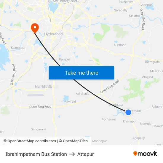 Ibrahimpatnam Bus Station to Attapur map