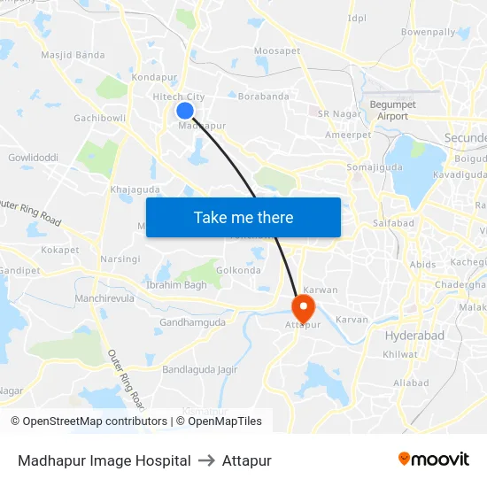 Madhapur Image Hospital to Attapur map