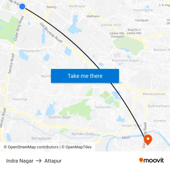 Indra Nagar to Attapur map
