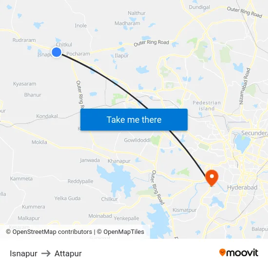 Isnapur to Attapur map
