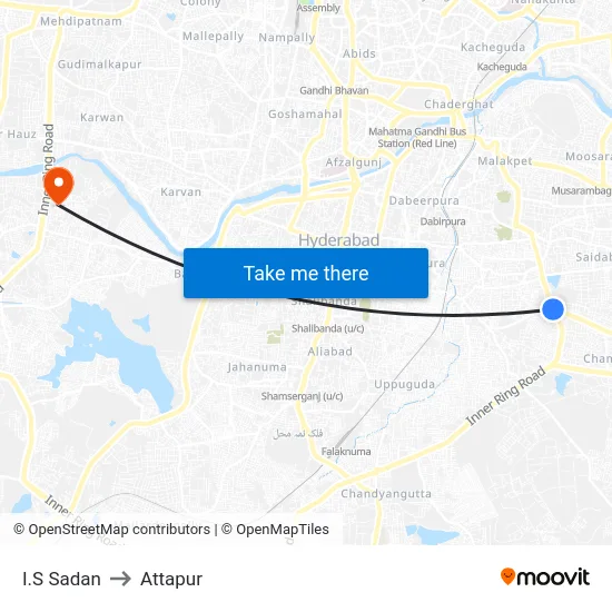 I.S Sadan to Attapur map