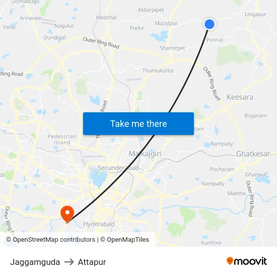 Jaggamguda to Attapur map