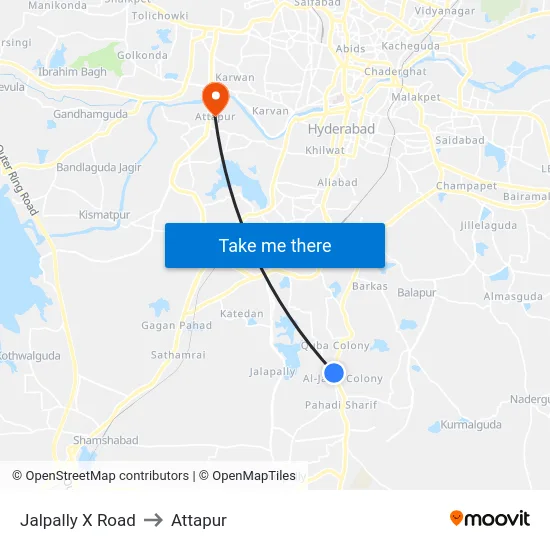 Jalpally X Road to Attapur map