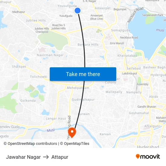 Jawahar Nagar to Attapur map