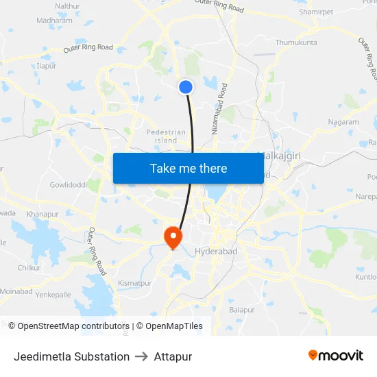 Jeedimetla Substation to Attapur map