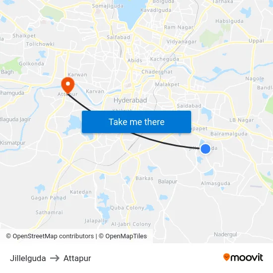 Jillelguda to Attapur map