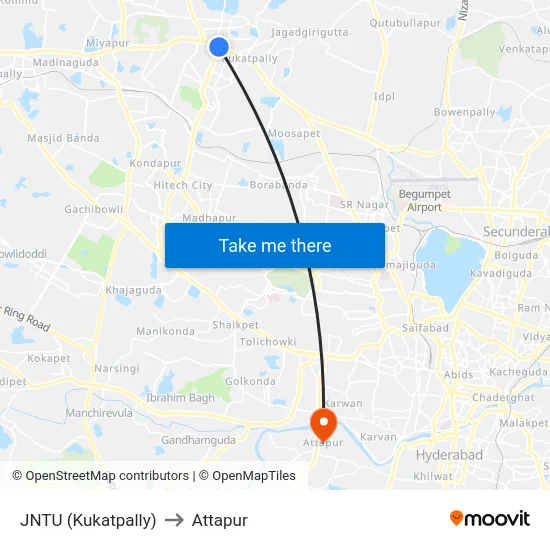 JNTU (Kukatpally) to Attapur map