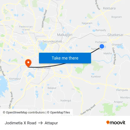 Jodimetla X Road to Attapur map