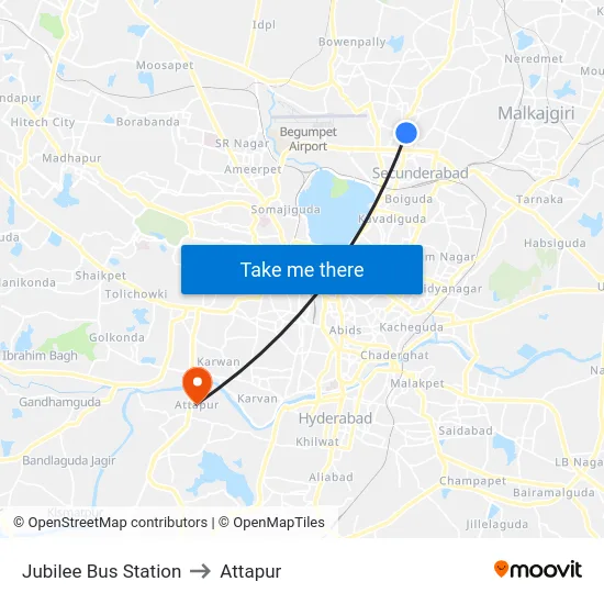 Jubilee Bus Station to Attapur map