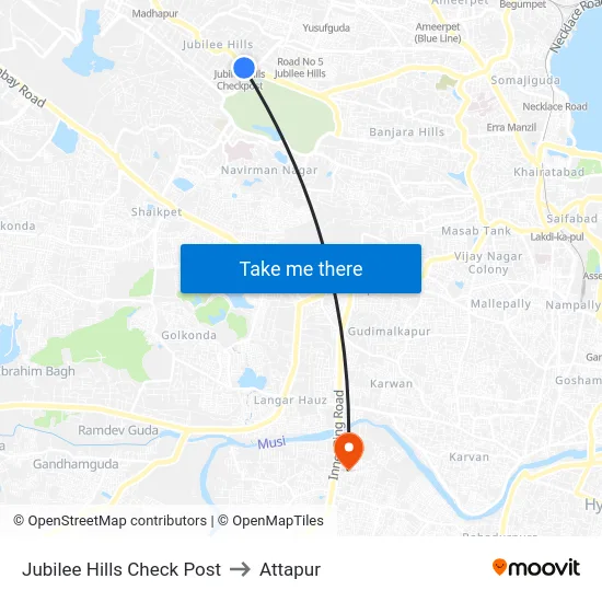 Jubilee Hills Check Post to Attapur map