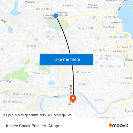 Jubilee Check Post to Attapur map