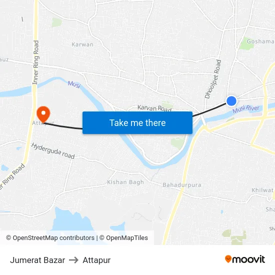 Jumerat Bazar to Attapur map
