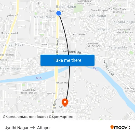 Jyothi Nagar to Attapur map