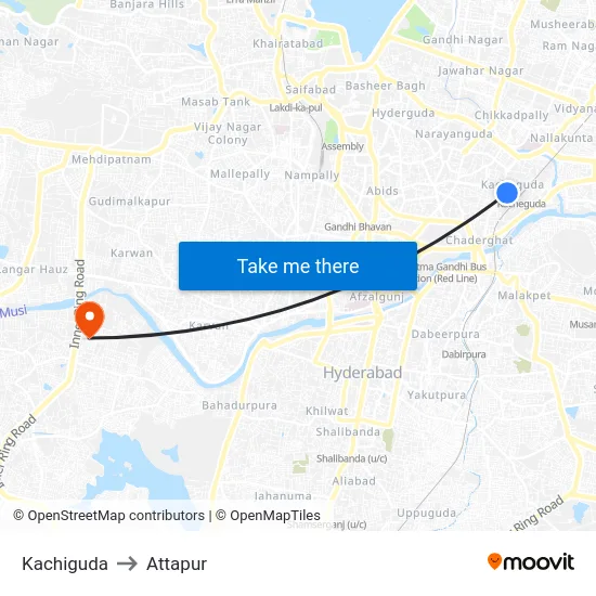 Kachiguda to Attapur map