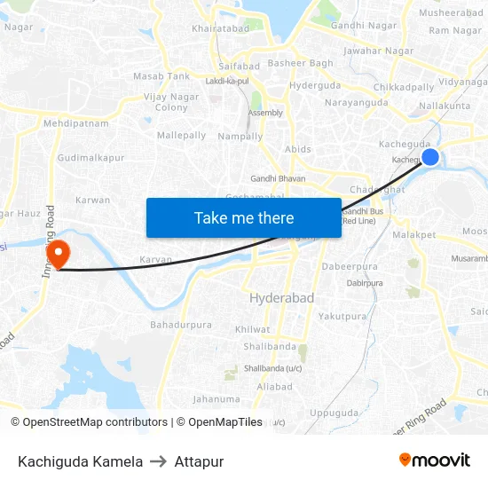 Kachiguda Kamela to Attapur map