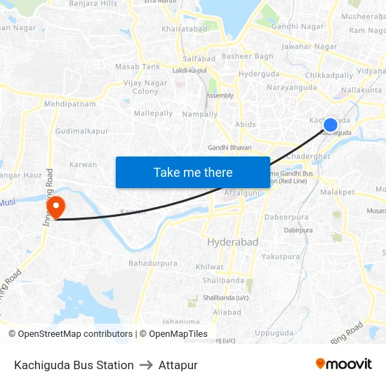 Kachiguda Bus Station to Attapur map