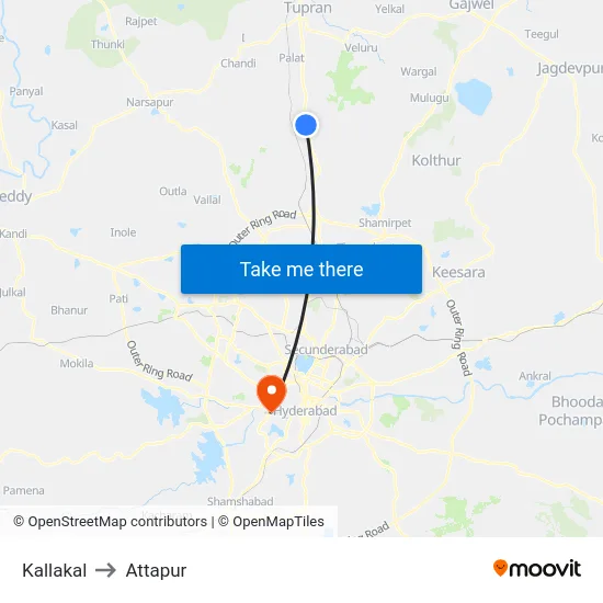 Kallakal to Attapur map