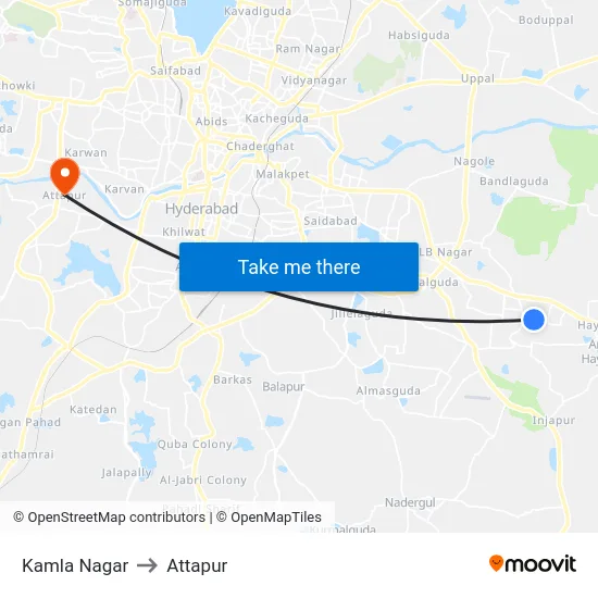 Kamla Nagar to Attapur map