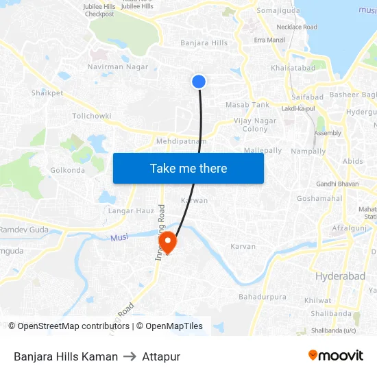 Banjara Hills Kaman to Attapur map