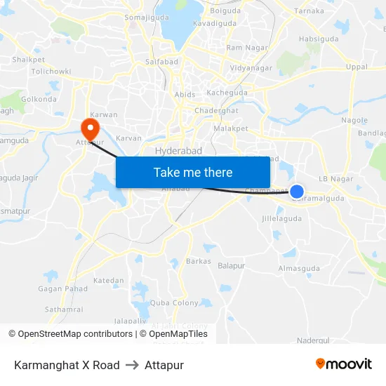 Karmanghat X Road to Attapur map