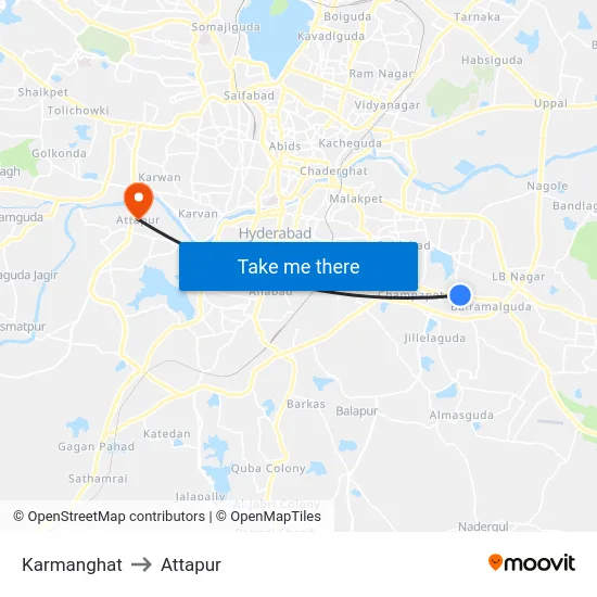 Karmanghat to Attapur map
