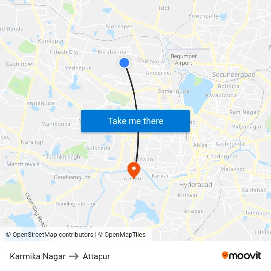 Karmika Nagar to Attapur map