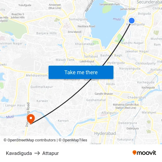 Kavadiguda to Attapur map