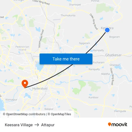 Keesara Village to Attapur map
