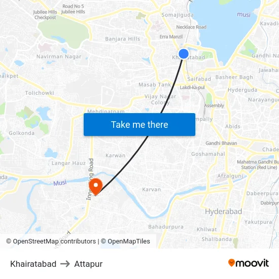 Khairatabad to Attapur map