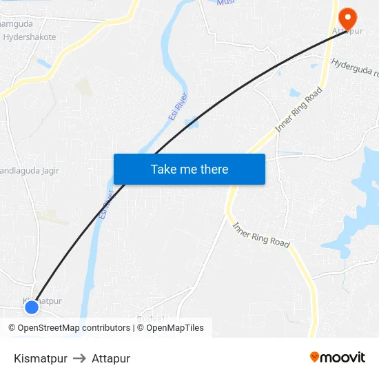 Kismatpur to Attapur map