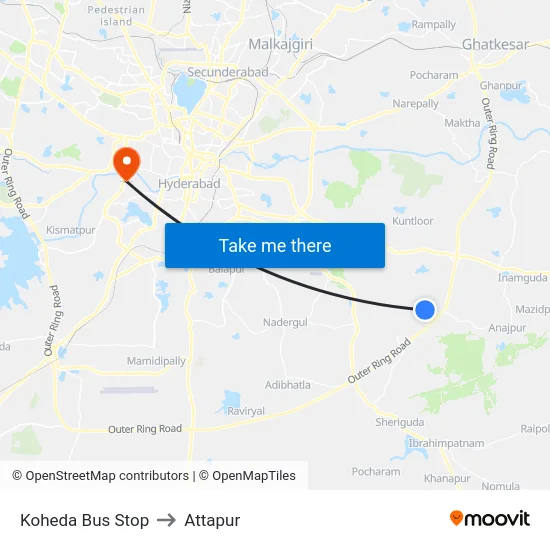 Koheda Bus Stop to Attapur map